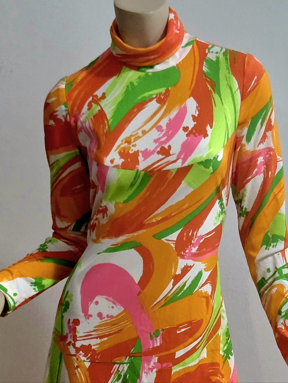 Vtg 70s Tiki Hawaiian Flowers Multicolor Maxi